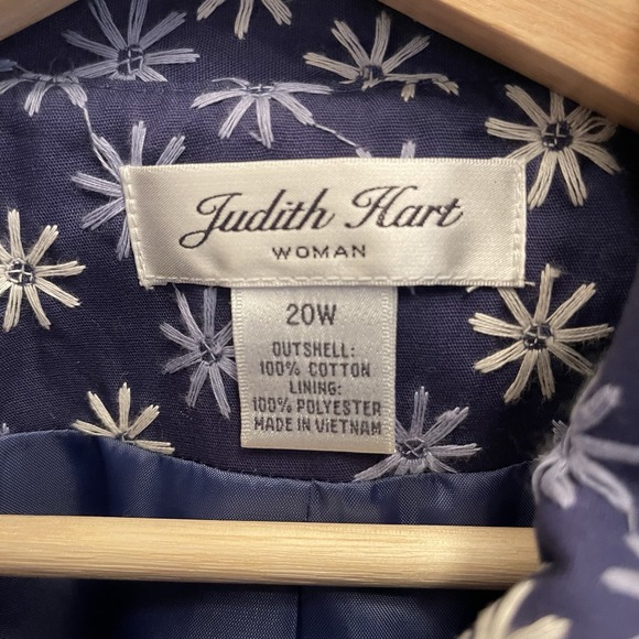 JUDITH HART Limoges Blue Cotton Blazer Jacket Embroidered Womens 20W Career‎ NEW - Picture 4 of 7